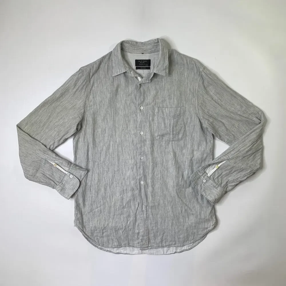 Rag & Bone Shirt Mens Medium Light Grey Cotton Classic Fit Button Up Long Sleeve